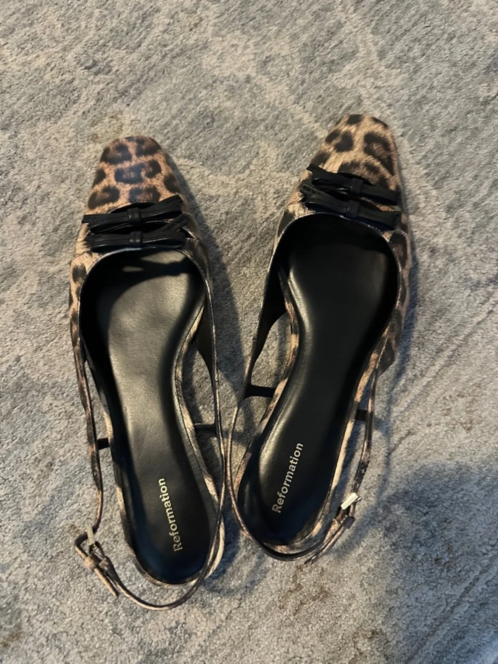 Reformation square toe, black and tan leopard print sling back flats NWOT SZ 8.5 - Picture 6 of 15